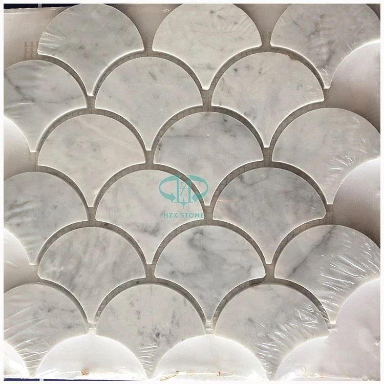 Carrara Marble Fish Scale Mosaic Bathroom Wall Tiles
